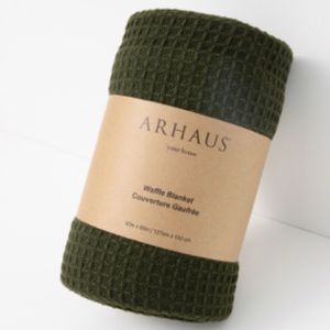 Arhaus green knit waffle blanket new with tags